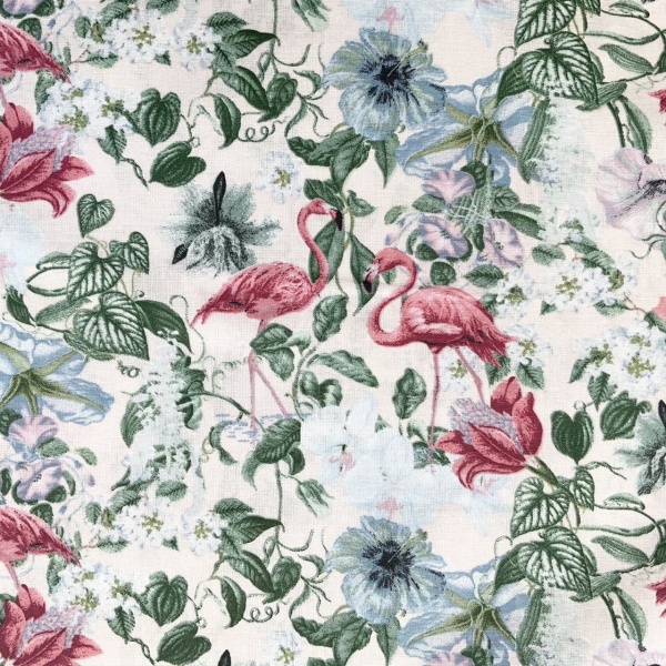 Florida Flamingos  Extra Wide French Oilcloth in Ivory