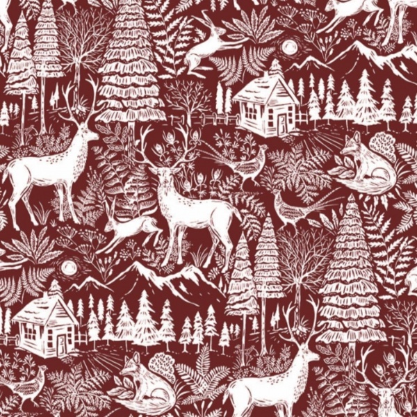 Forest Extra Wide French Christmas Oilcloth in Red
