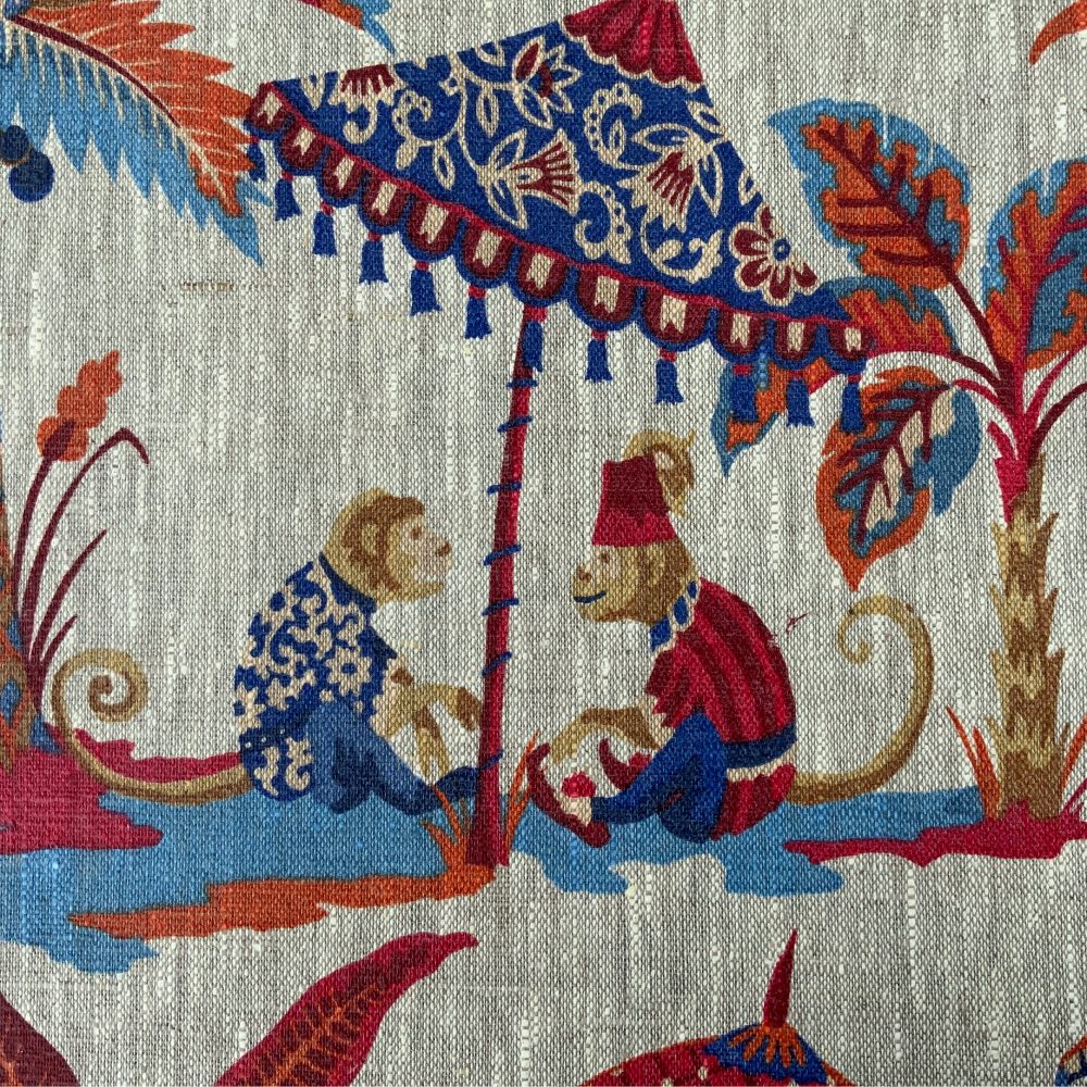 Exotic Monkey French Linen Oilcloth in Terracotta