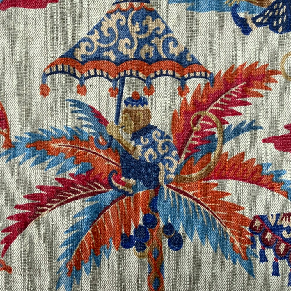 Exotic Monkey French Linen Oilcloth in Terracotta