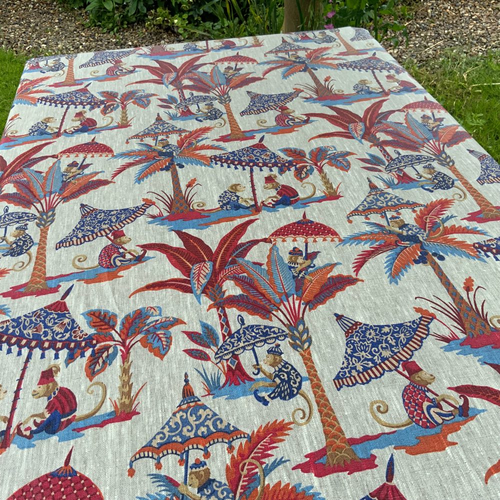 Exotic Monkey French Linen Oilcloth in Terracotta