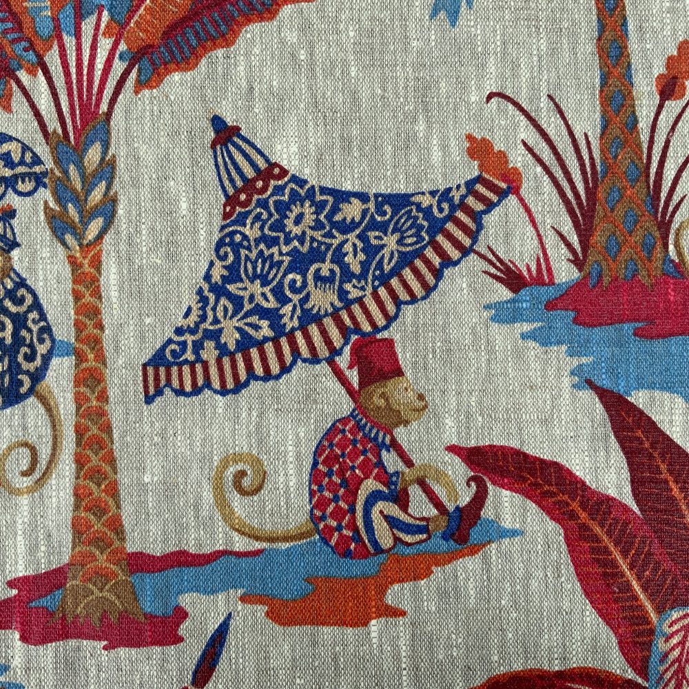 Exotic Monkey French Linen Oilcloth in Terracotta
