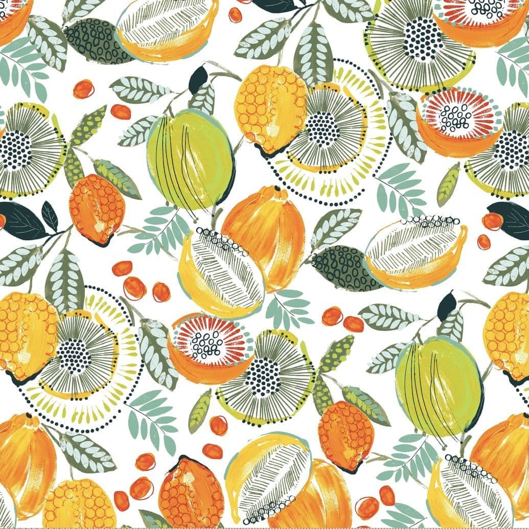 Citrus Fruits Extra Wide Acrylic Oilcloth in Yellow