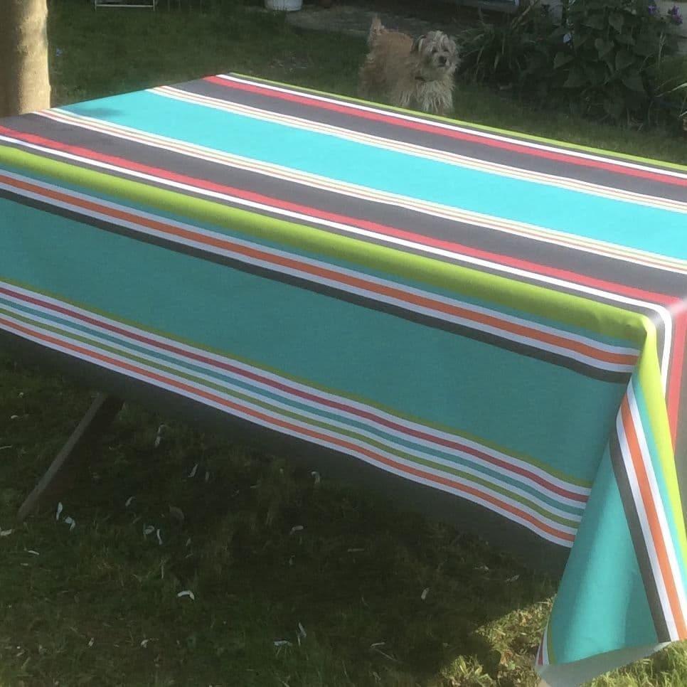 Summers Stripe Extra Wide Acrylic Oilcloth in Jade